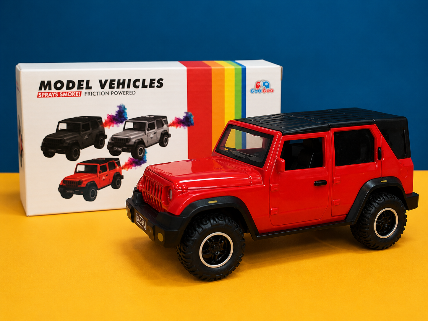 Thar Roxx Friction Powered SUV Toy Car, Red, Smoke Spraying Model Vehicle